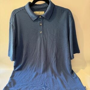 Tommy Bahama S/S Polo Shirt - Blue/Navy Stripe - Size Medium